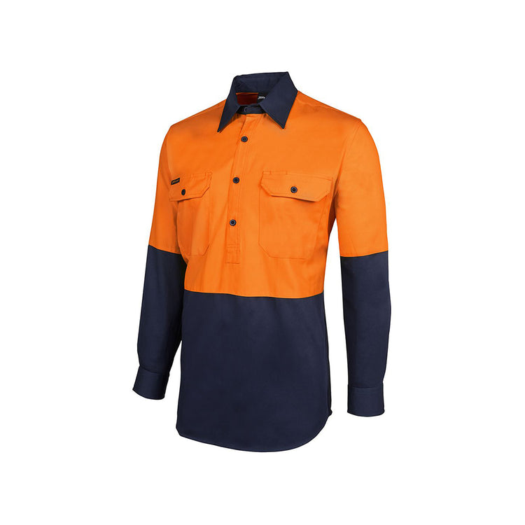 JB's Hi Vis Close Front L/S 190g Work Shirt - 6HVCF