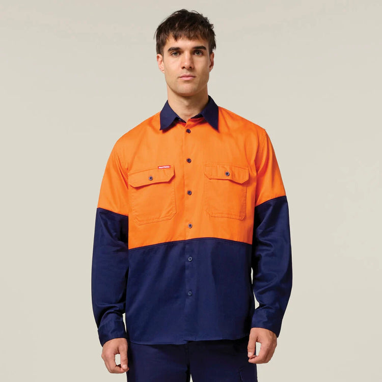 Hard Yakka Core Hi-Vis Long Sleeve Heavyweight Cotton Drill Shirt - Y04605