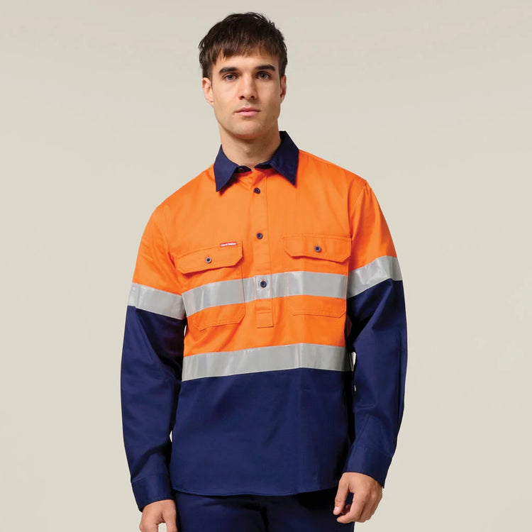 Hard Yakka Core Hi-Vis Long Sleeve Heavyweight Closed Front Taped Shirt - Y04615