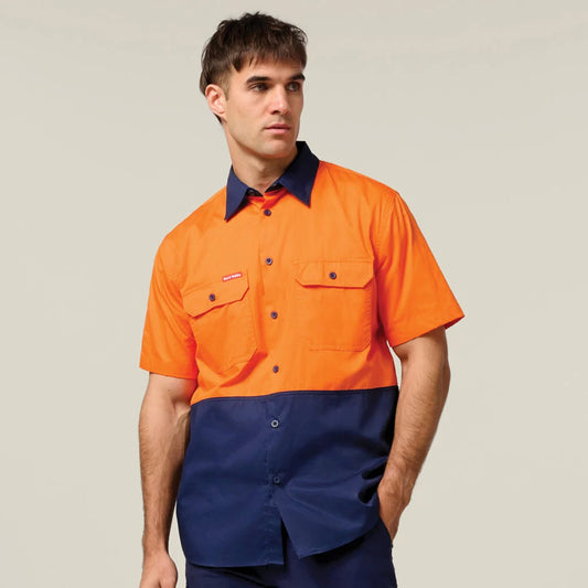 Hard Yakka Core Hi-Vis Light Weight Vented Short Sleeve Cotton Shirt - Y04620