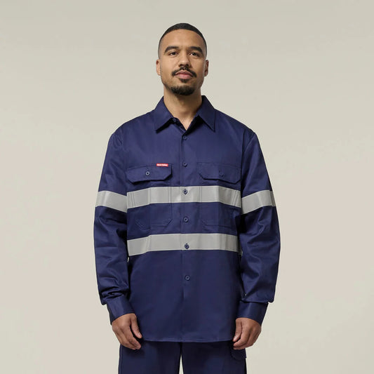 Hard Yakka Hi-Vis Cotton Drill Long Sleeve Taped Shirt - Y07227