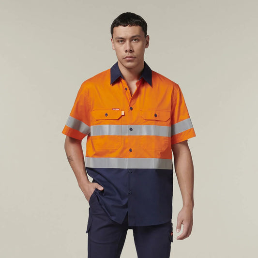 Hard Yakka Short Sleeve Hi Vis 2 Tone Taped Vented Shirt - Y07754