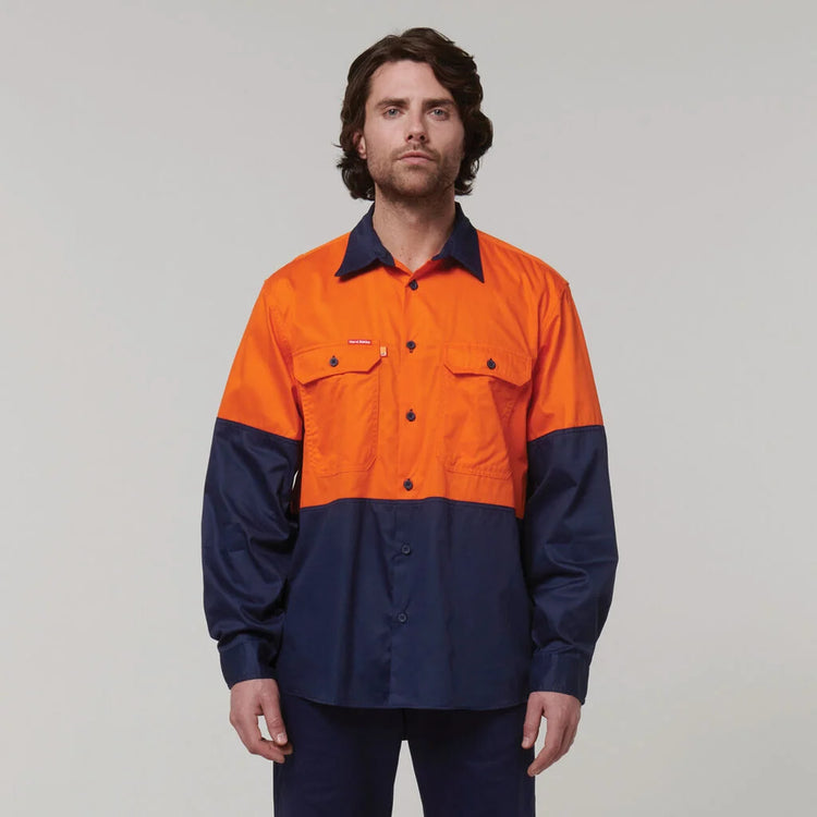 Hard Yakka Core Hi-Vis Long Sleeve 2 Tone Vented Cotton Shirt - Y07950