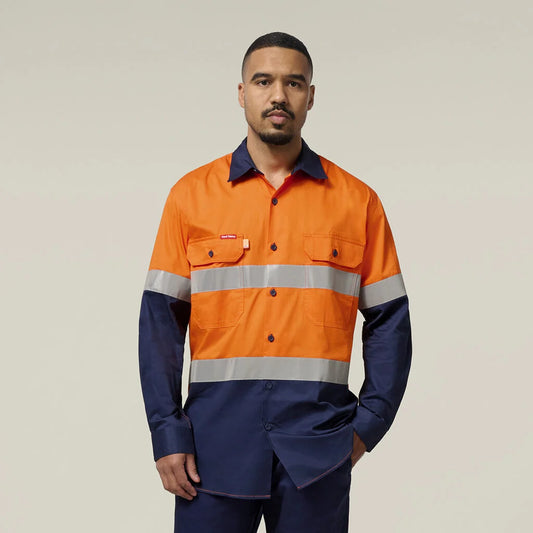 Hard Yakka Core Hi-Vis 2 Tone Vented Taped Long Sleeve Cotton Shirt - Y07978