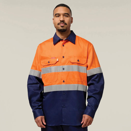 Hard Yakka Hi-Vis 2 Tone Long Sleeve Taped Cotton Drill Shirt - Y07990