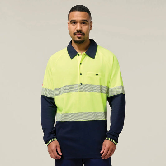 Hard Yakka Core Hi-Vis 2 Tone Taped Vented Long Sleeve Polo - Y11379