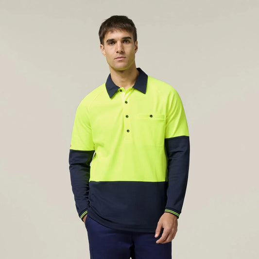 Hard Yakka Core Hi-Vis 2 Tone Vented Long Sleeve Polo - Y11389