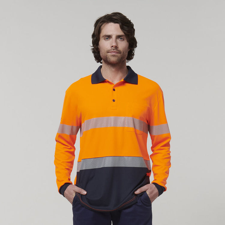 Hard Yakka Mens Long Sleeve Hi Vis Taped Polo - Y19619